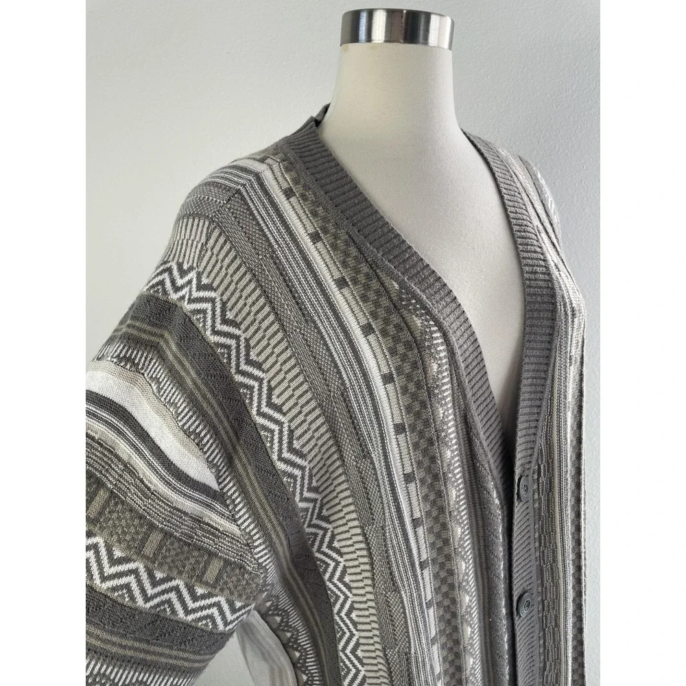 Hollister Sweater Mens XL Gray Geometric Knit V Neck Button Cardigan‎ Oversized